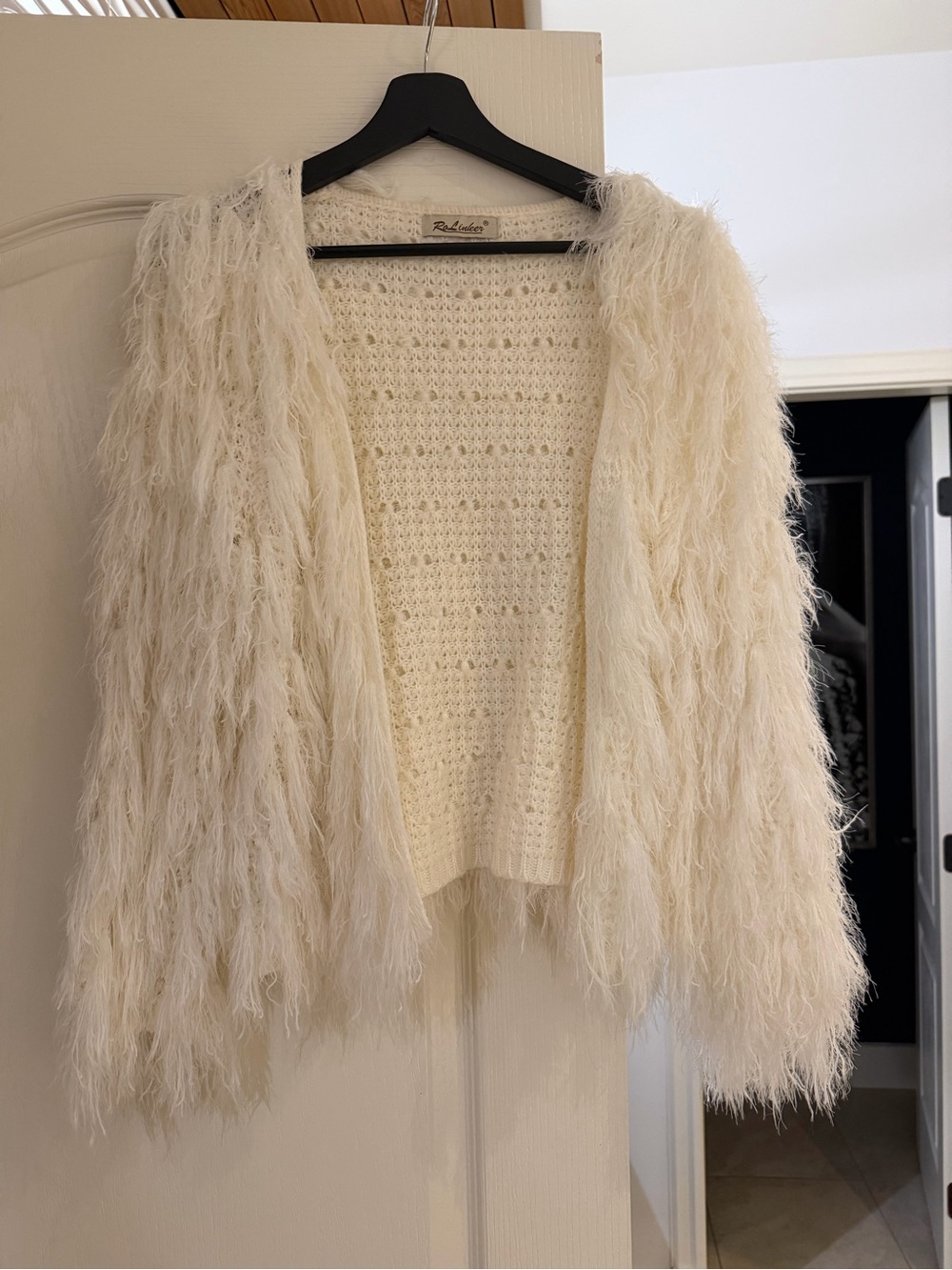 Cream Faux-Fur Open Cardigan Sweater